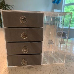 Earring Jewelry Organizer with 5 Drawers, Clear Acrylic Jewelry Box, Gray
